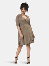 Load image into Gallery viewer, Sweetheart Wrap A-Line Dress in Confetti Dot Chocolate Chip Brown (Curve)