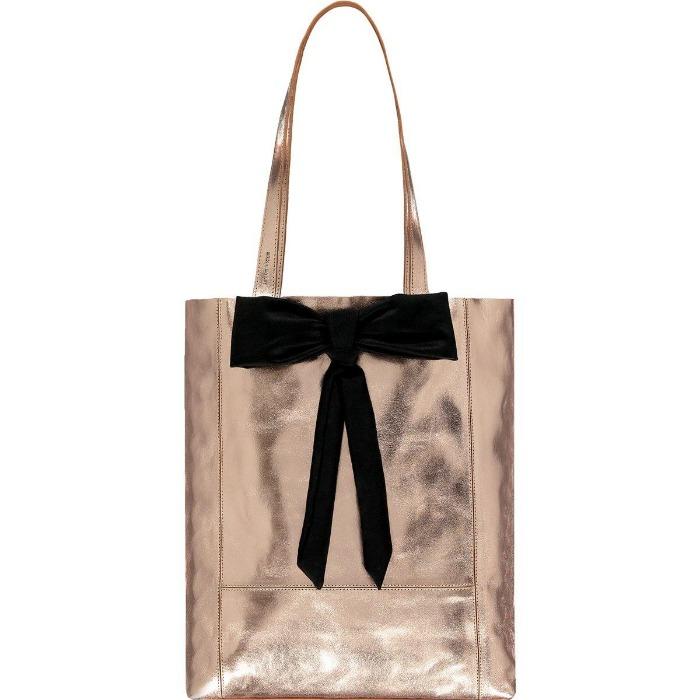 Rose Gold Metallic Bow Front Leather Tote | Byyne