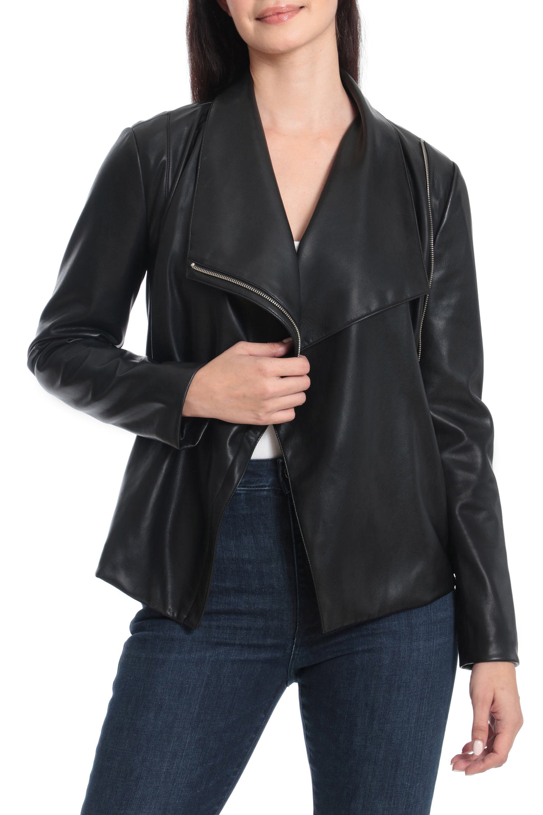 Faux Leather Drape Jacket