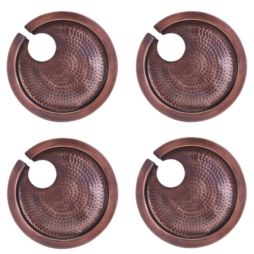 5470HAC 9.75 Inch Hammered Buffet Plates With Wine Glass Holder, Antique Copper - Set Of 4