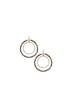 Load image into Gallery viewer, Grey Crystal Double Gold Hoop Drop Earring