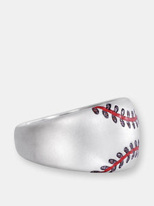 Home Run Baseball Sterling Silver Red Diamond & Enamel Band Ring