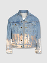 Load image into Gallery viewer, Shorter Light Wash Denim Jacket with Rose Gold Foil