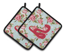 Load image into Gallery viewer, Snake Shabby Chic Blue Roses BB1124 Pair of Pot Holders