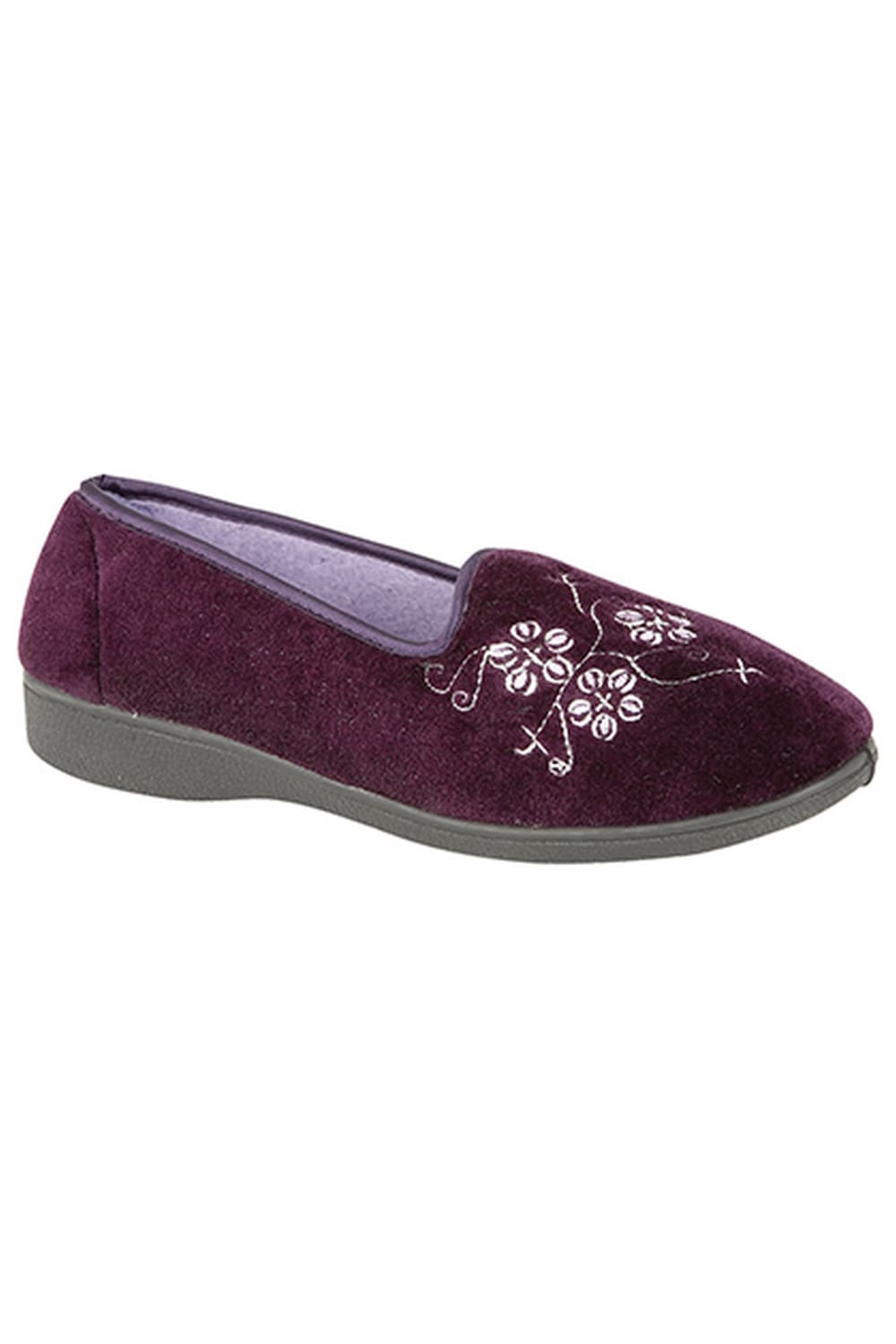 Womens/Ladies Jenny Embroidered Slippers - Purple