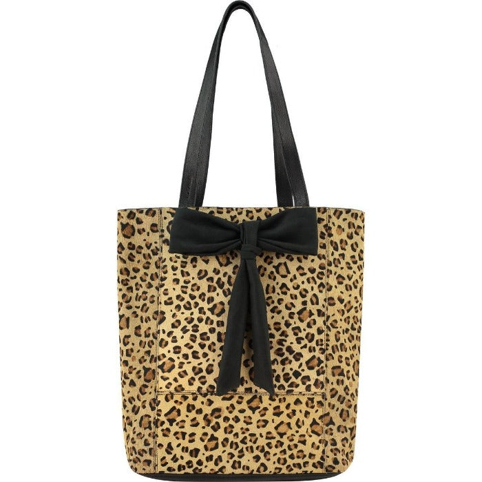 Leopard Print Bow Calf Hair Leather Tote