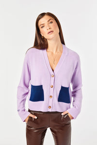 The Christie Cashmere Cardigan - Navy/Lilac