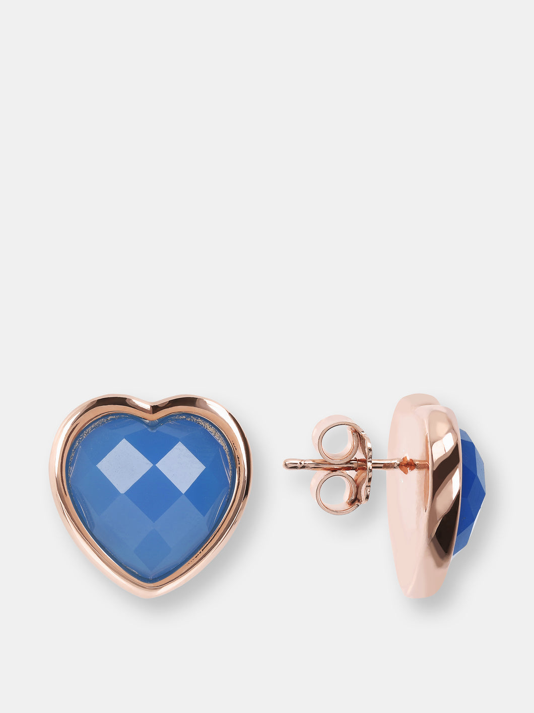 Heart Stud Earrings with Natural Stone - Golden Rose/Blue