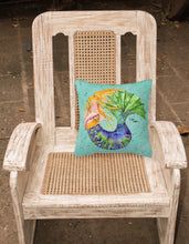 Load image into Gallery viewer, 14 in x 14 in Outdoor Throw PillowBlonde Mermaid on Teal Fabric Decorative Pillow