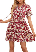 Load image into Gallery viewer, Women&#39;s Boho Ruffle Sleeve Floral Print Dress