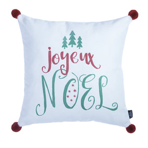 Christmas Quote Decorative Single Throw Pillow White & Green & Red Square With Pompoms