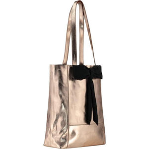 Rose Gold Metallic Bow Front Leather Tote | Byyne