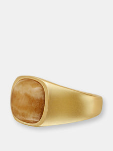 Yellow Lace Agate Stone Signet Ring in 14K Yellow Gold Plated Sterling Silver