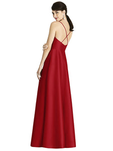 V-Neck Full Skirt Satin Maxi Dress - D750