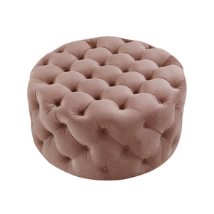 Alzbeta Linen Allover Tufted Round Cocktail Ottoman