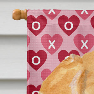 28 x 40 in. Polyester Golden Retriever Hearts Love Valentine's Day Flag Canvas House Size 2-Sided Heavyweight