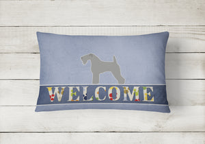 12 in x 16 in  Outdoor Throw Pillow Kerry Blue Terrier Welcome Canvas Fabric Decorative Pillow