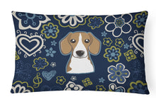 Load image into Gallery viewer, 12 in x 16 in  Outdoor Throw Pillow Blue Flowers Beagle Canvas Fabric Decorative Pillow