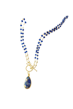 Load image into Gallery viewer, Michaela Double Lariat Necklace in Sapphire with Blue Mojave Copper Turquoise Drop