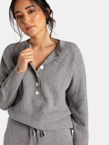 Cashmere Button-up Waffle Henley top