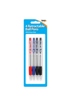 Load image into Gallery viewer, Tiger Retractable Easy Grip Ball Point Pens (Pack of 4) (Blue/Black/Red) (One Size)