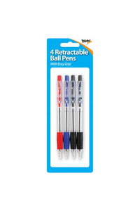 Tiger Retractable Easy Grip Ball Point Pens (Pack of 4) (Blue/Black/Red) (One Size)