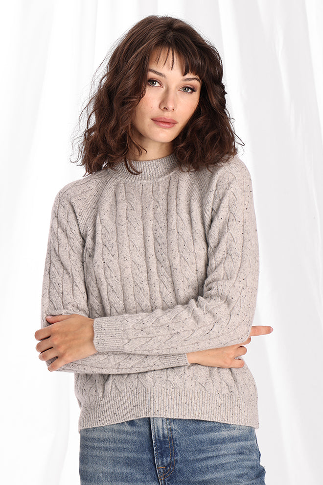 Cashmere Mock Neck Cable Sweater