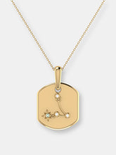 Load image into Gallery viewer, Pisces Two Fish Aquamarine &amp; Diamond Constellation Tag Pendant Necklace In 14K Yellow Gold Vermeil On Sterling Silver