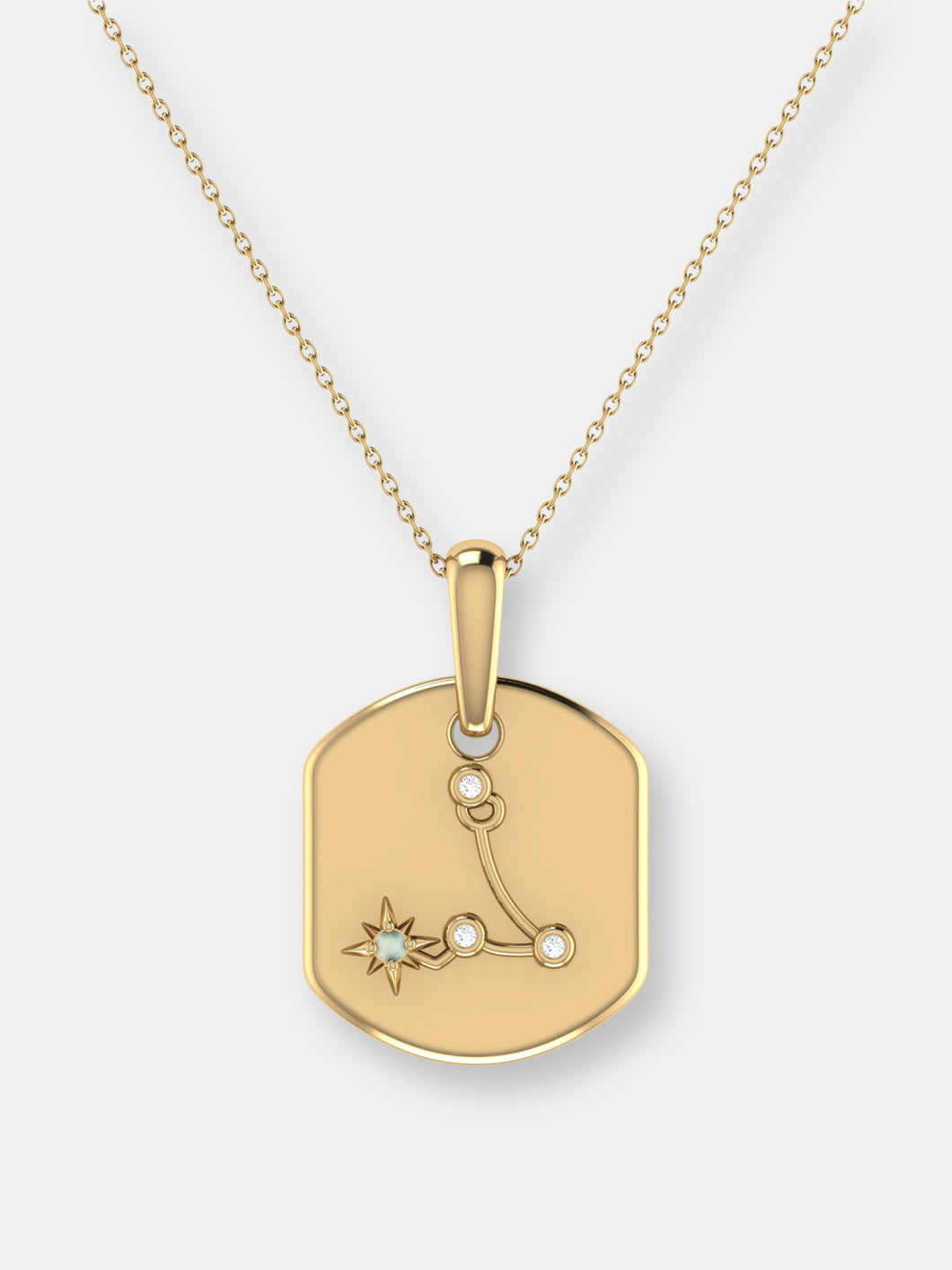 Pisces Two Fish Aquamarine & Diamond Constellation Tag Pendant Necklace In 14K Yellow Gold Vermeil On Sterling Silver