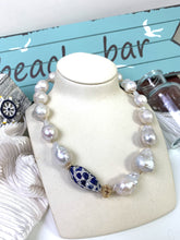 Load image into Gallery viewer, Baroque Pearls with Rhinestones Bordered Lapis Lazuli Short Necklace