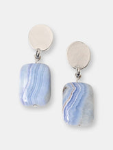 Load image into Gallery viewer, Rhodium Oval + Blue Agate Earrings