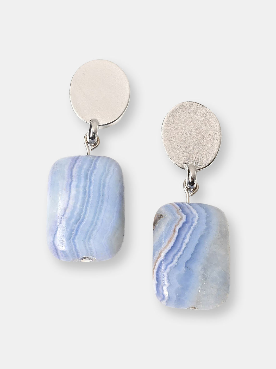 Rhodium Oval + Blue Agate Earrings