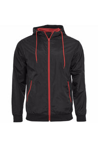 Build Your Brand Mens Zip Up Wind Runner Jacket (Black/Red)