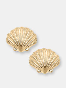 Scallop Shell Stud Earrings in Worn Gold