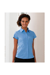 Russell Collection Ladies Cap Sleeve Polycotton Easy Care Fitted Poplin Shirt (Corporate Blue)