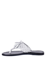 Load image into Gallery viewer, Beech Handwoven Natural Silver Suede Tassel Thong Flats