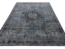 Load image into Gallery viewer, Rug &amp; Kilim’s Distressed Transitional Style rug in Blue, Gray Medallion Pattern &quot; 10&#39;x14&#39; &quot;