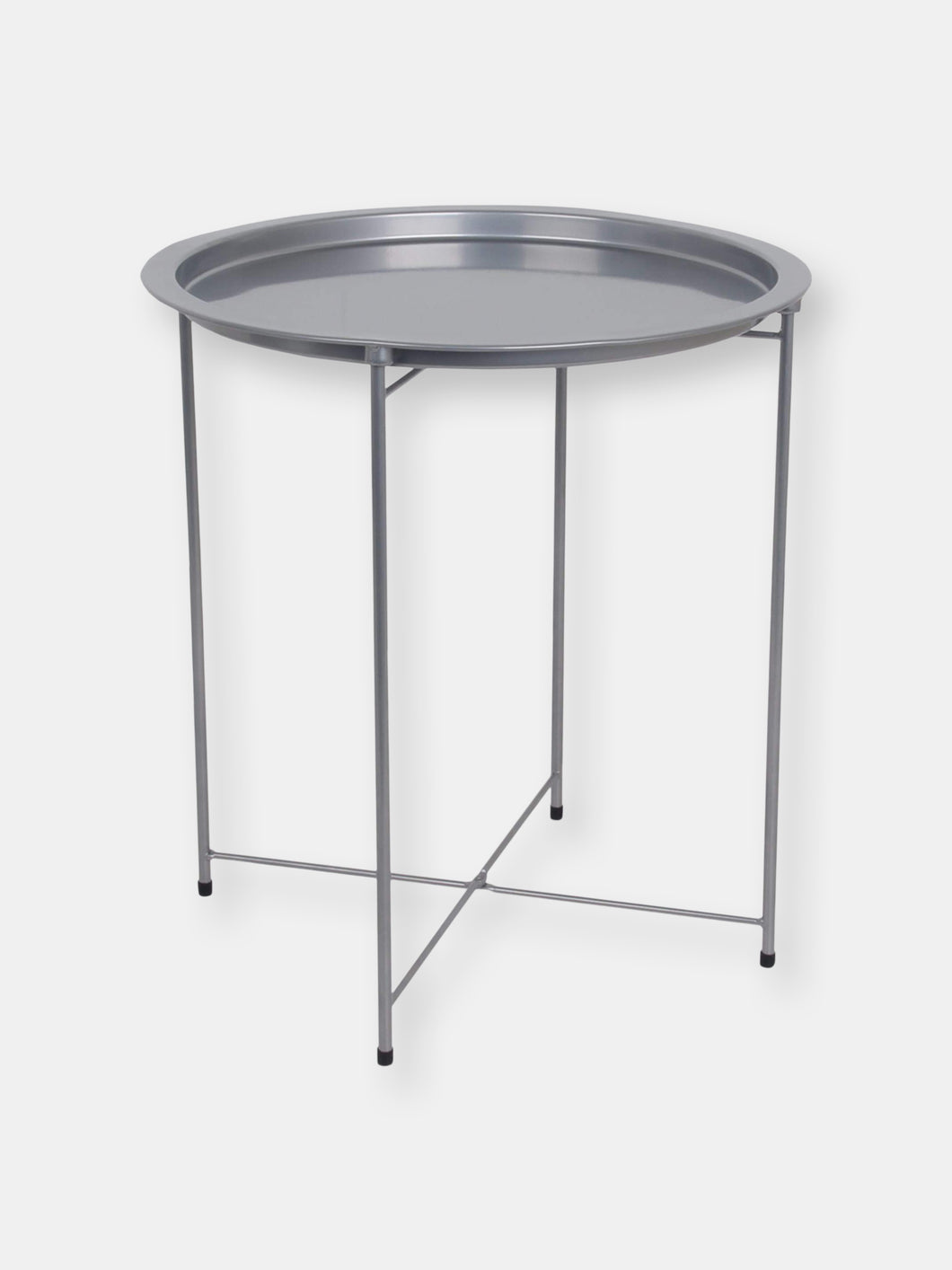 Foldable Round Multi-Purpose Side Accent Metal Table, Silver