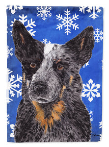 28 x 40 in. Polyester Australian Cattle Dog Winter Snowflakes Holiday Flag Canvas House Size 2-Sided Heavyweight