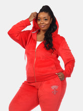 Load image into Gallery viewer, Plus Size Rhinestone 2 Piece Velour Tracksuit Set