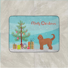 Load image into Gallery viewer, 19 in x 27 in Tan Goldendoodle Christmas Tree Machine Washable Memory Foam Mat