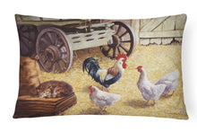 Load image into Gallery viewer, 12 in x 16 in  Outdoor Throw Pillow Rooster and Hens Chickens in the Barn Canvas Fabric Decorative Pillow