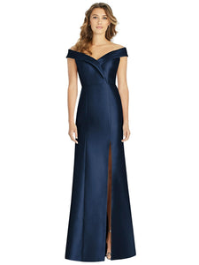 Off-the-Shoulder Cuff Trumpet Gown with Front Slit - D760