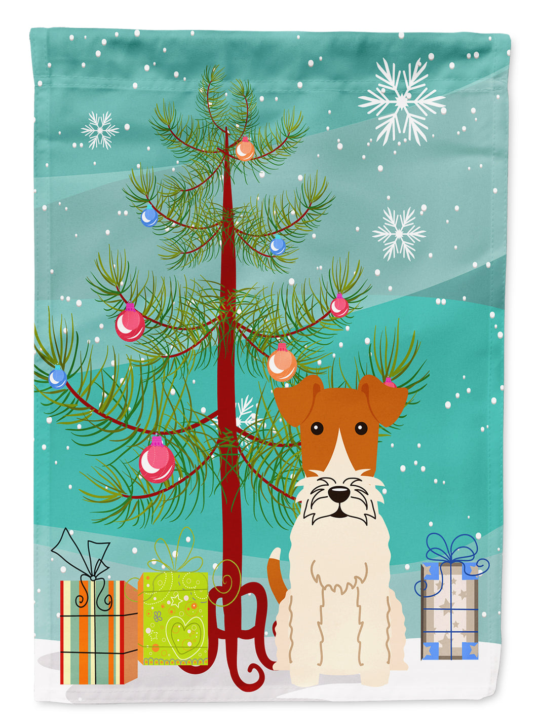 Merry Christmas Tree Wire Fox Terrier Garden Flag 2-Sided 2-Ply