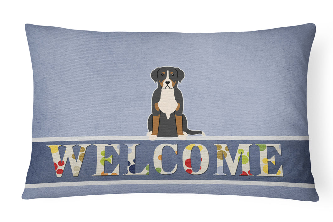 12 in x 16 in  Outdoor Throw Pillow Greater Swiss Mountain Dog Welcome Canvas Fabric Decorative Pillow
