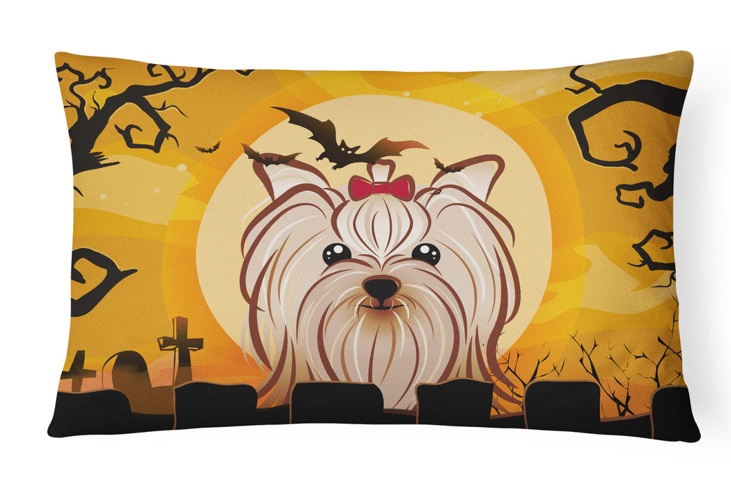 12 in x 16 in  Outdoor Throw Pillow Halloween Yorkie Yorkishire Terrier Canvas Fabric Decorative Pillow