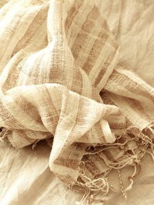 Fatima Hand-Loomed Raw Cotton Scarf In Beige