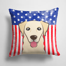 Load image into Gallery viewer, 14 in x 14 in Outdoor Throw PillowAmerican Flag and Golden Retriever Fabric Decorative Pillow