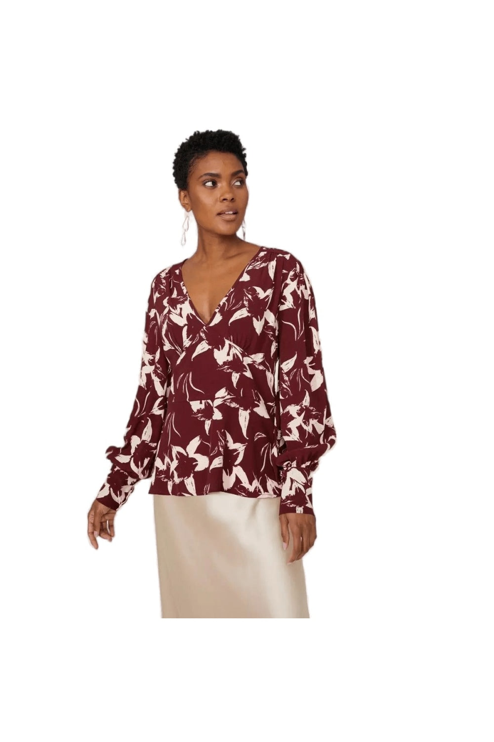 Womens/Ladies Floral V Neck Long-Sleeved Top