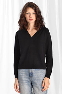 100% Cashmere Ls Shrunken V Neck